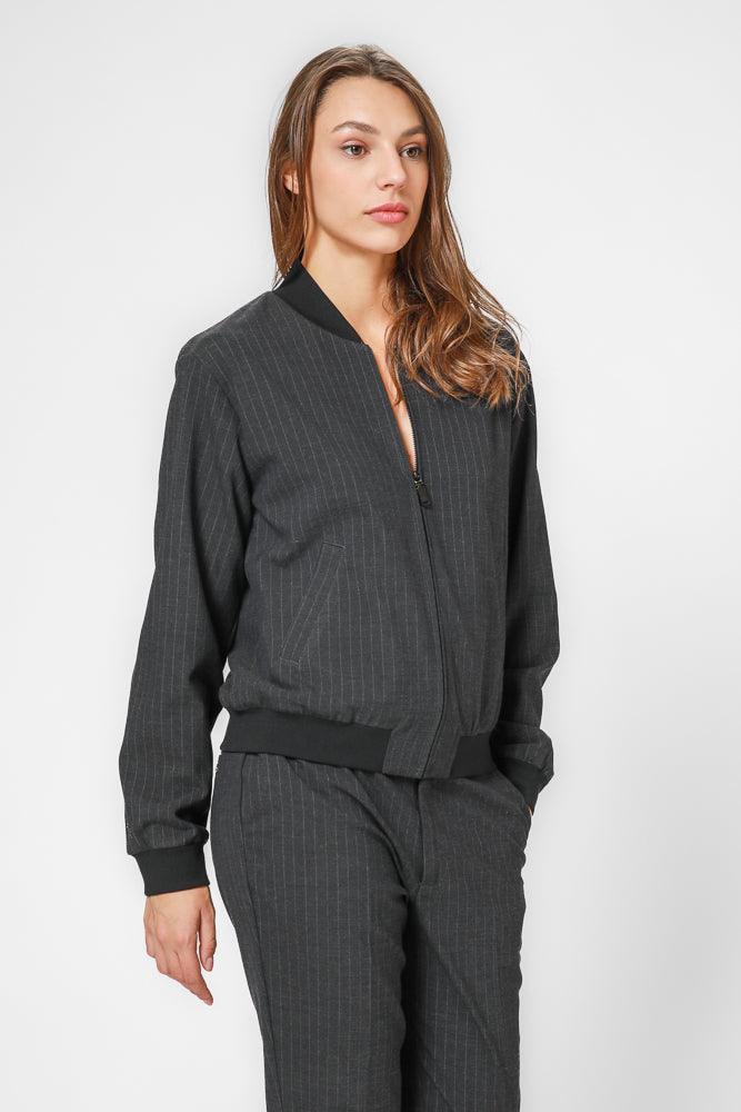 KENNETH COLE - ג'קט בומבר פס סיכה בצבע אפור - MASHBIR//365