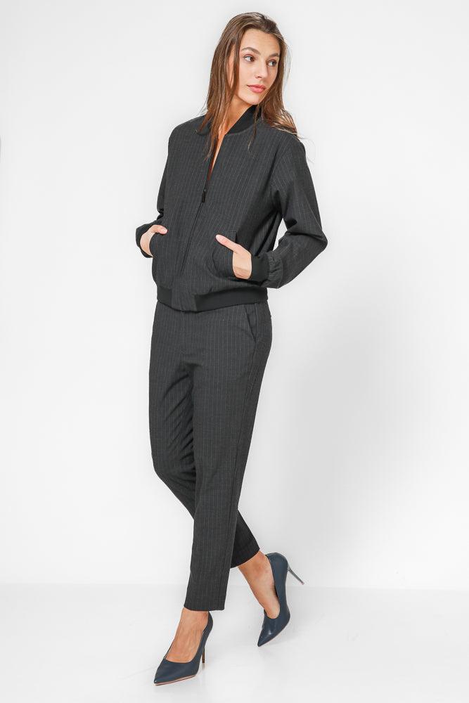 KENNETH COLE - ג'קט בומבר פס סיכה בצבע אפור - MASHBIR//365