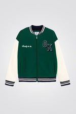 OKAIDI - ג'קט ילדים בסגנון קולג' ירוק עם שרוולים לבנים - MASHBIR//365