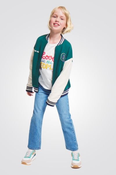 OKAIDI - ג'קט ילדים בסגנון קולג' ירוק עם שרוולים לבנים - MASHBIR//365