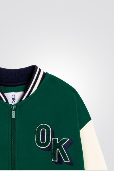 OKAIDI - ג'קט ילדים בסגנון קולג' ירוק עם שרוולים לבנים - MASHBIR//365