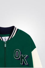OKAIDI - ג'קט ילדים בסגנון קולג' ירוק עם שרוולים לבנים - MASHBIR//365