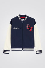 OKAIDI - ג'קט ילדים בסגנון קולג' כחול עם שרוולים לבנים - MASHBIR//365