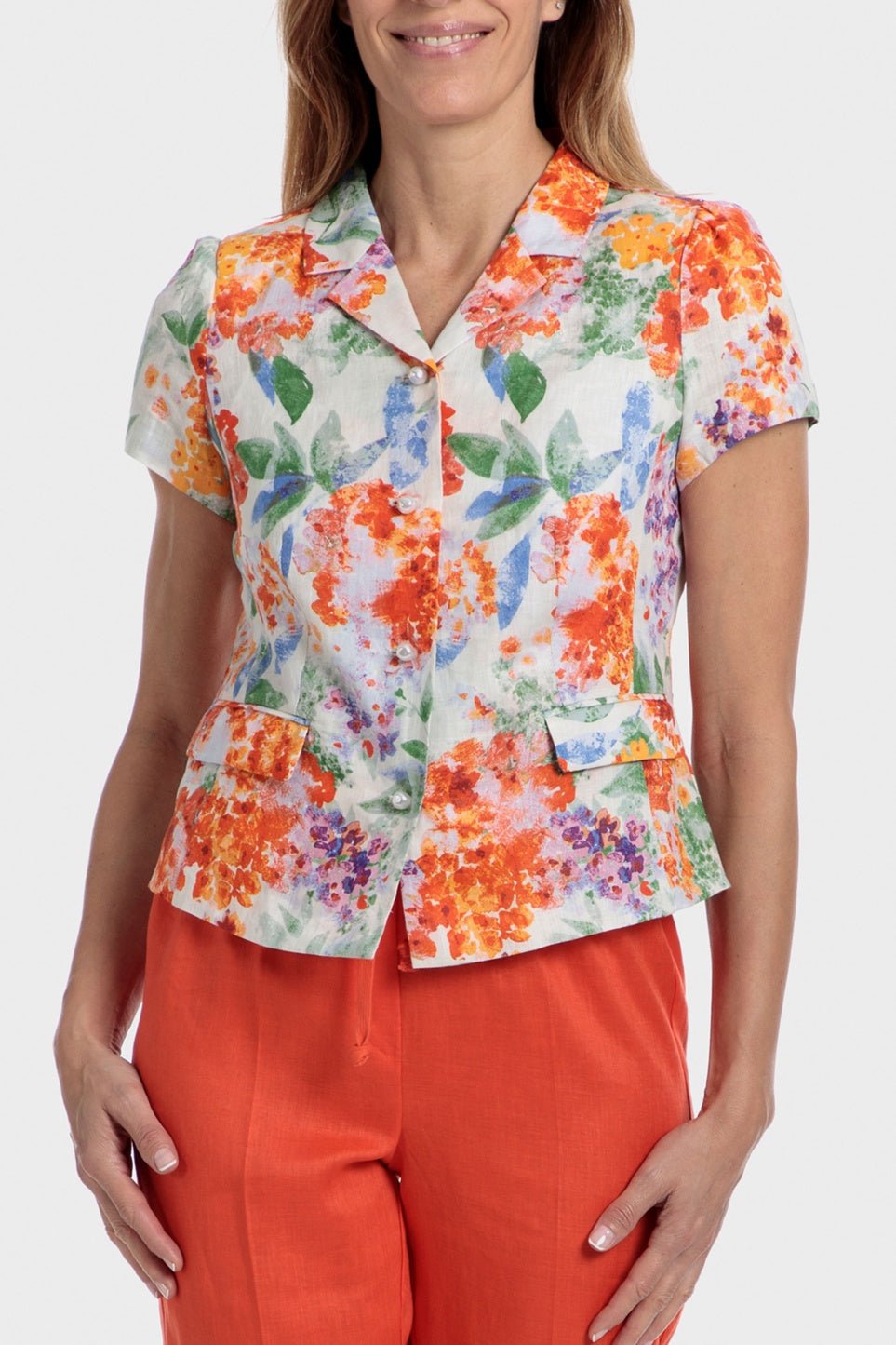 PUNT ROMA - ג'קט קצר פרחוני בצבע כתום - MASHBIR//365