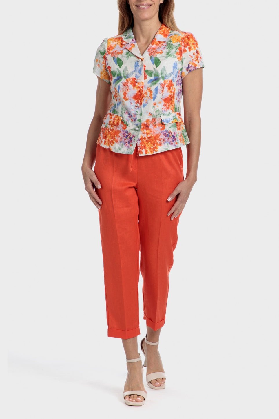 PUNT ROMA - ג'קט קצר פרחוני בצבע כתום - MASHBIR//365