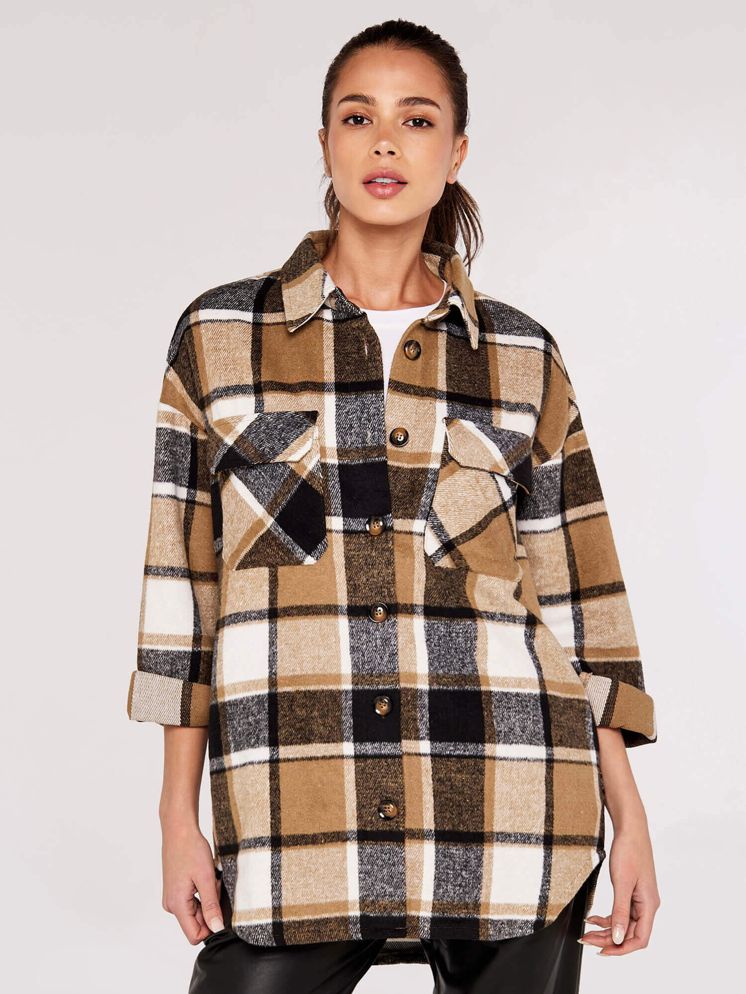 APRICOT - ג'קט לנשים Check Lines Soft בצבע בז - MASHBIR//365