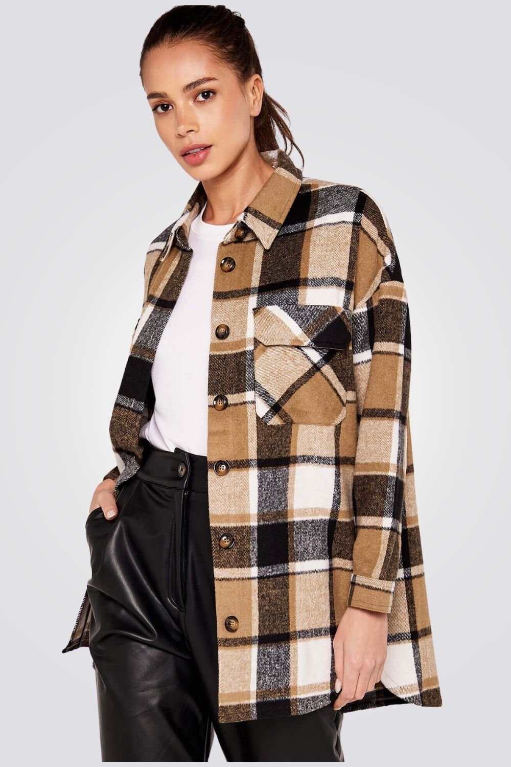 APRICOT - ג'קט לנשים Check Lines Soft בצבע בז - MASHBIR//365