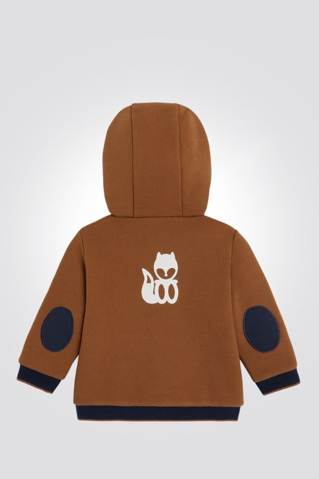 OBAIBI - ג'קט מעיל תינוקות בד עם קאפושון בצבע קאמל עם דמוי פרווה פנימית - MASHBIR//365