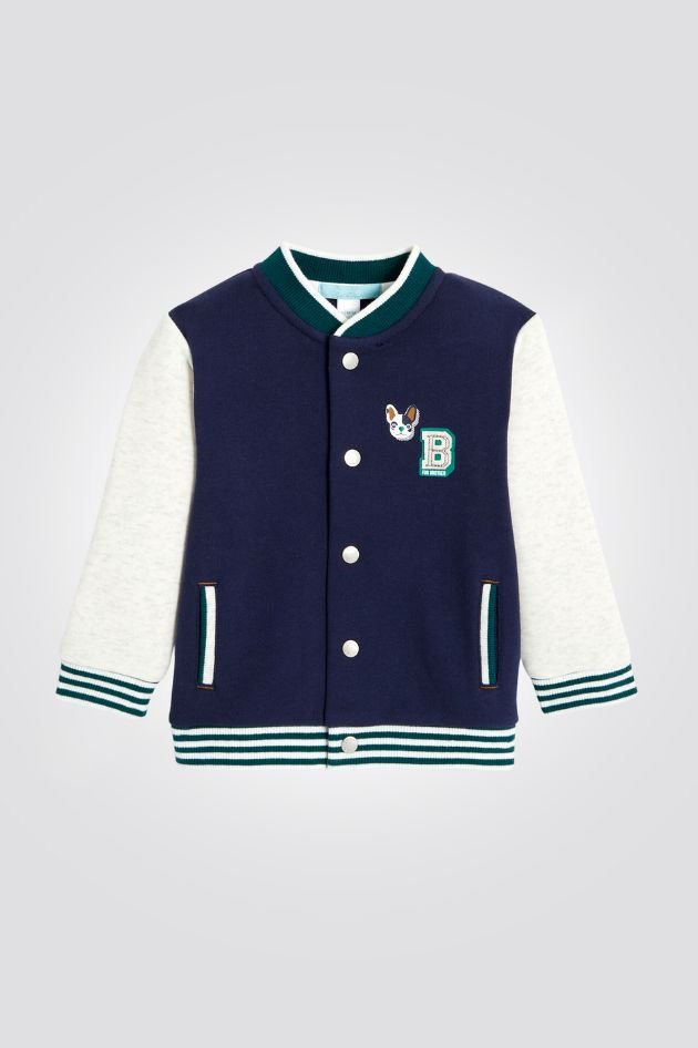 OBAIBI - ג'קט מעיל תינוקות בסגנון קולג' כחול עם שרוול לבן - MASHBIR//365