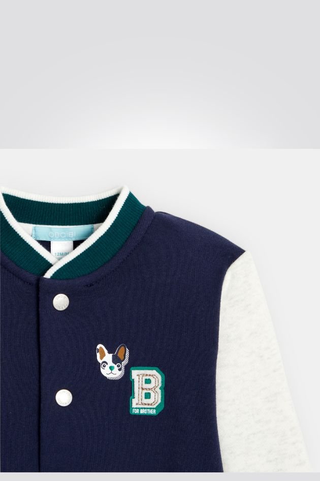 OBAIBI - ג'קט מעיל תינוקות בסגנון קולג' כחול עם שרוול לבן - MASHBIR//365