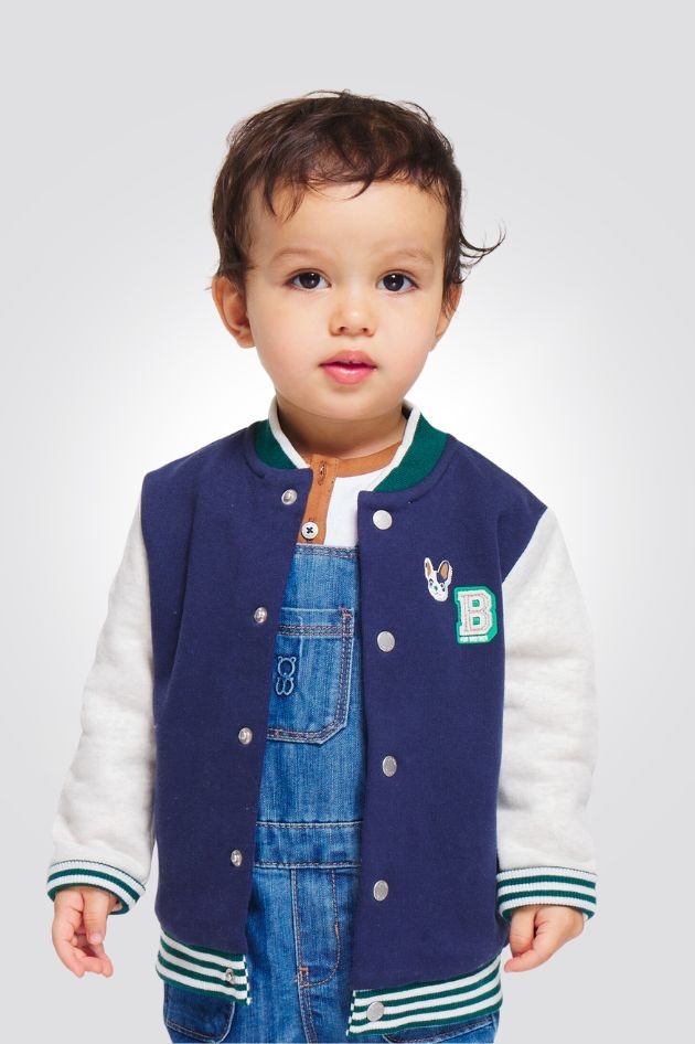 OBAIBI - ג'קט מעיל תינוקות בסגנון קולג' כחול עם שרוול לבן - MASHBIR//365