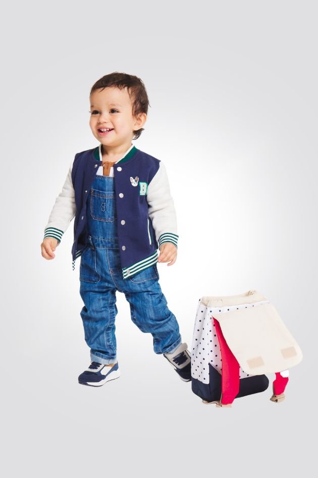 OBAIBI - ג'קט מעיל תינוקות בסגנון קולג' כחול עם שרוול לבן - MASHBIR//365