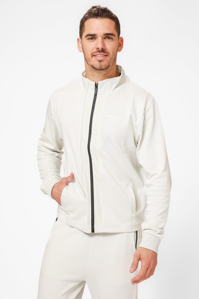 KENNETH COLE - ג'קט רוכסן בשילוב רשת בצבע קרם - MASHBIR//365