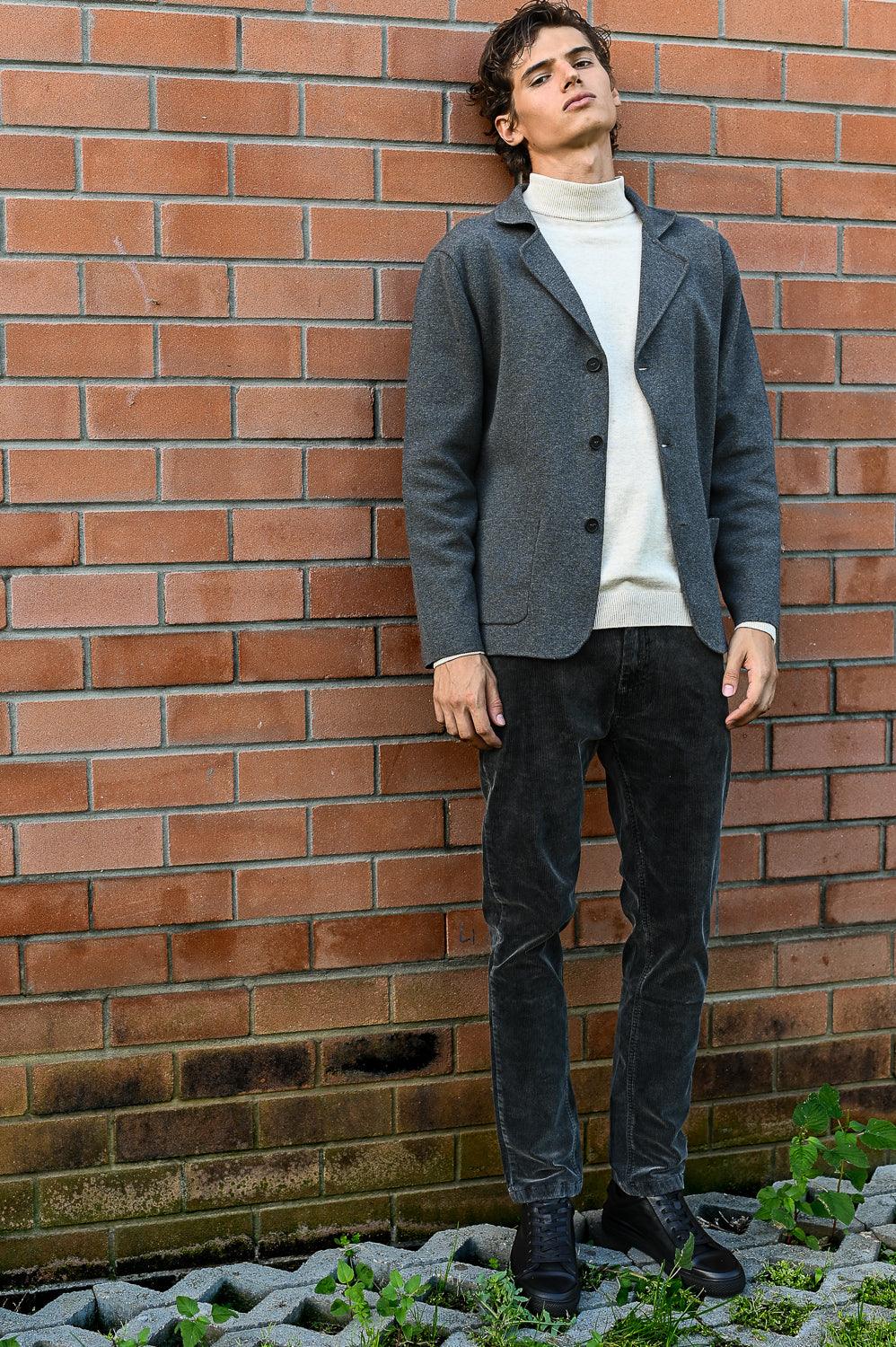 KENNETH COLE - ג'קט סריג עם כיסים בצבע אפור כהה - MASHBIR//365