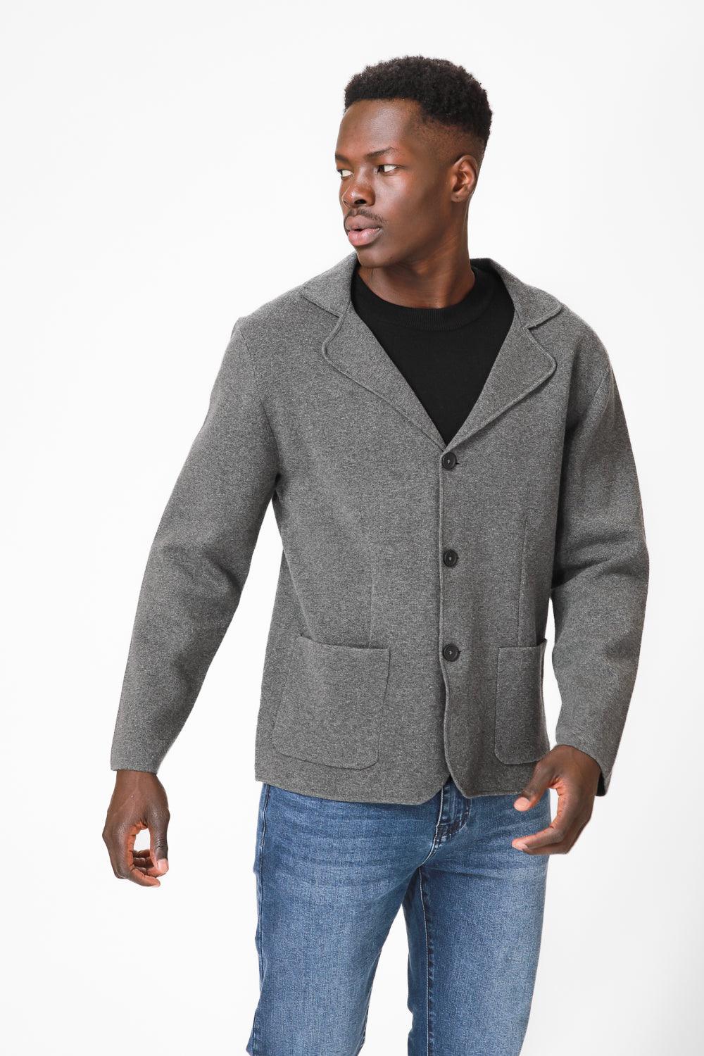 KENNETH COLE - ג'קט סריג עם כיסים בצבע אפור כהה - MASHBIR//365