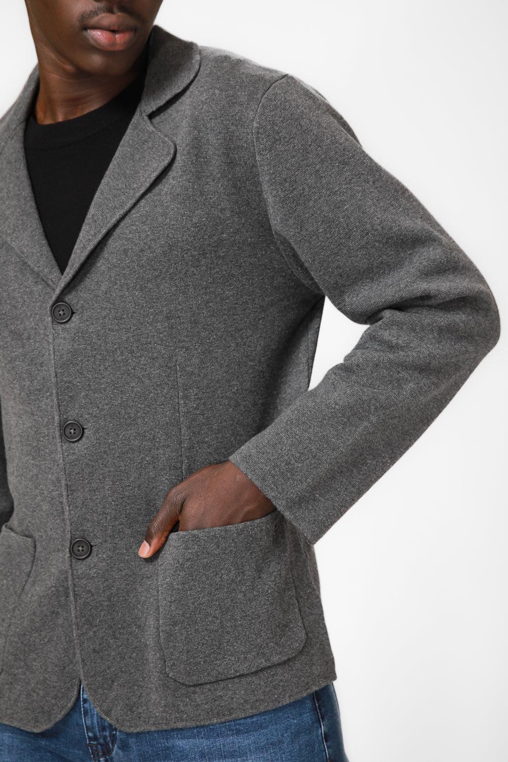 KENNETH COLE - ג'קט סריג עם כיסים בצבע אפור כהה - MASHBIR//365