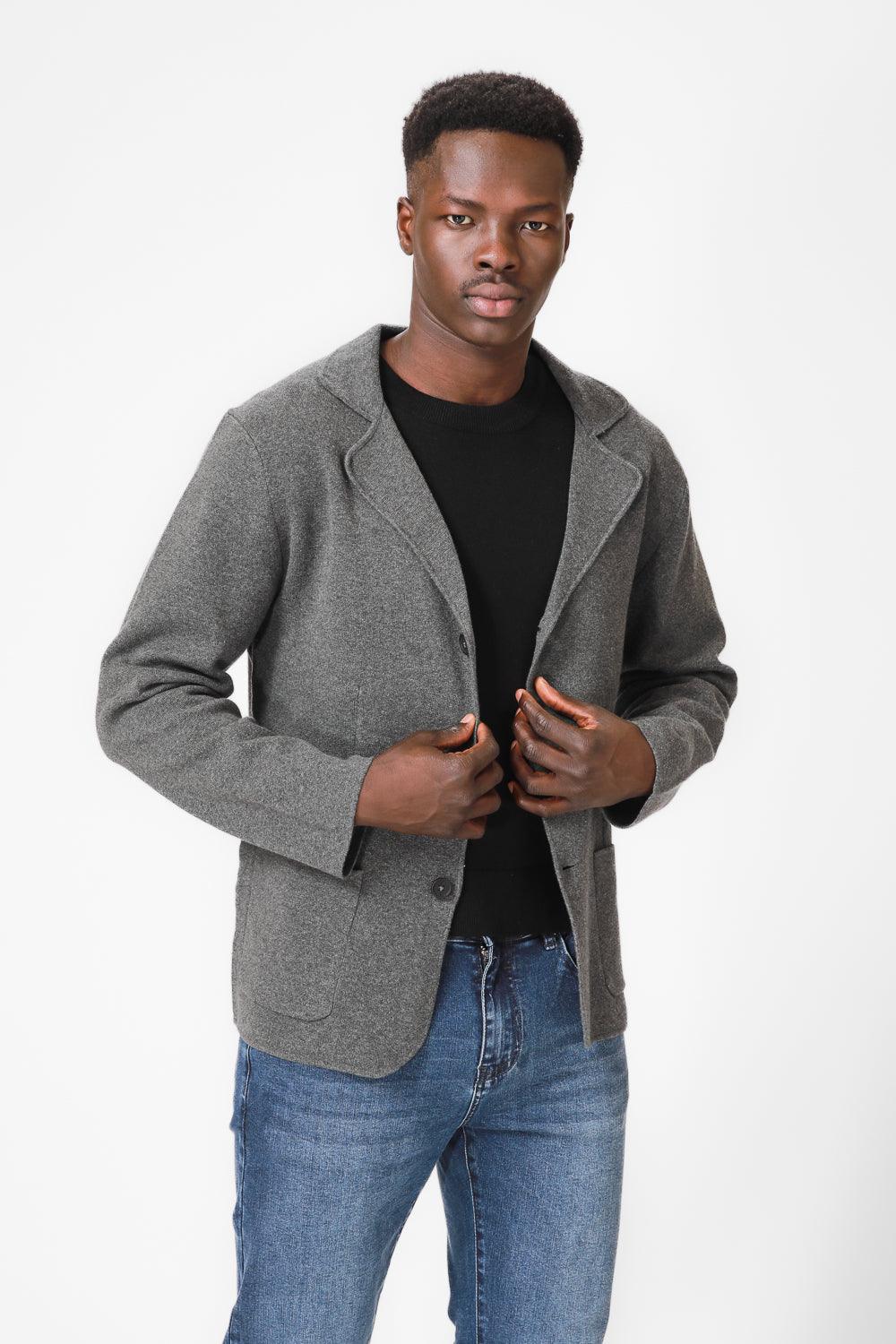 KENNETH COLE - ג'קט סריג עם כיסים בצבע אפור כהה - MASHBIR//365