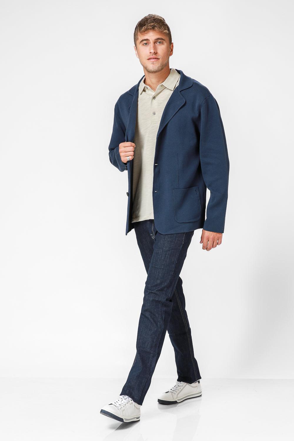 KENNETH COLE - ג'קט סריג עם כיסים בצבע נייבי - MASHBIR//365