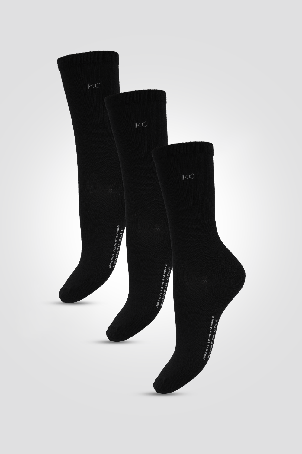 KENNETH COLE - גרביים גבוהות חלקות לנשים בצבע שחור לבן ואפור - MASHBIR//365