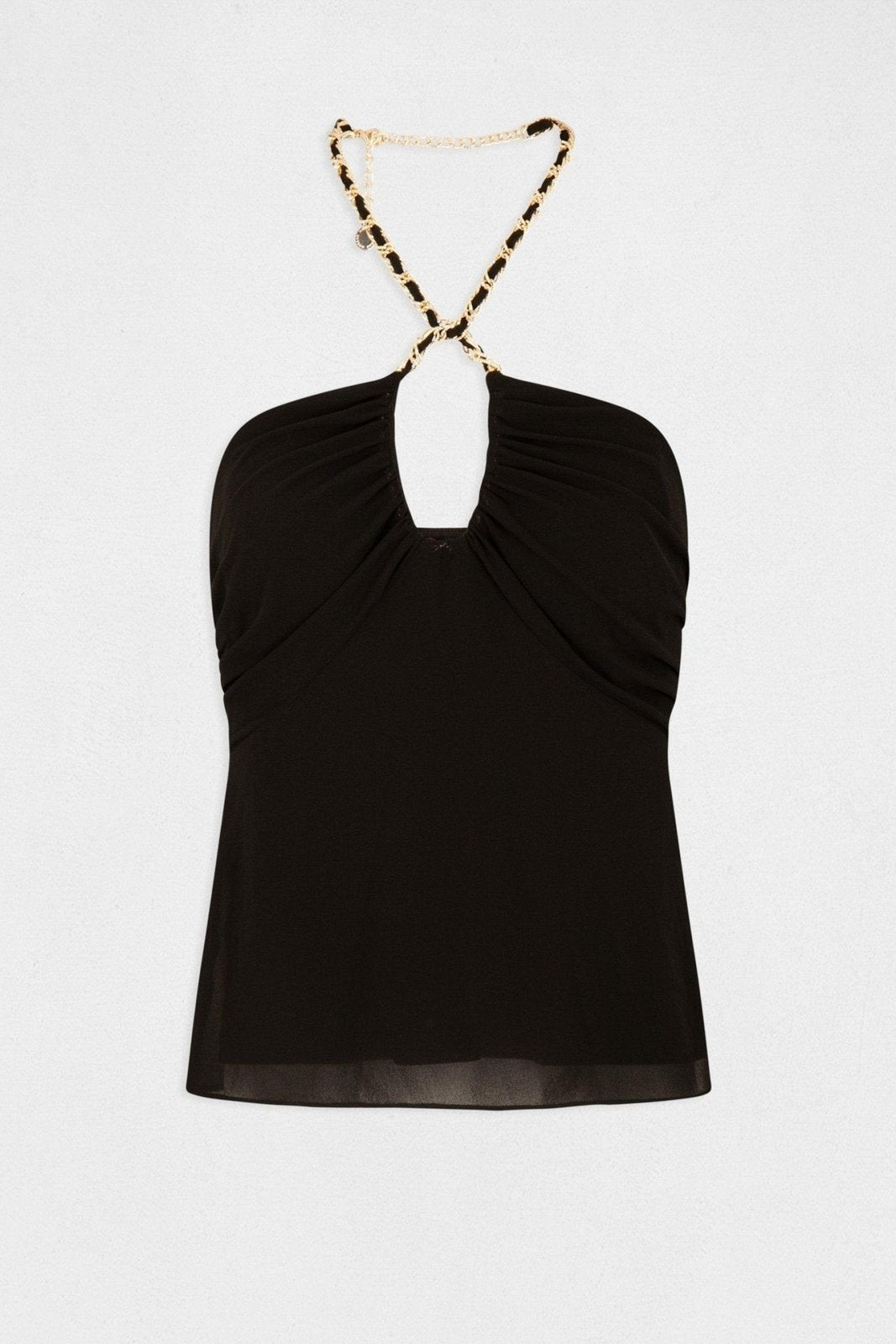 MORGAN - גופיה עם פרטי שרשרת בצבע שחור - MASHBIR//365