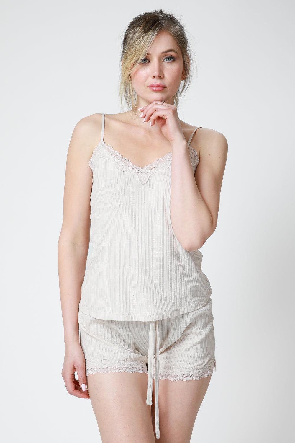 KENNETH COLE - גופייה בשילוב תחרה קרם - MASHBIR//365