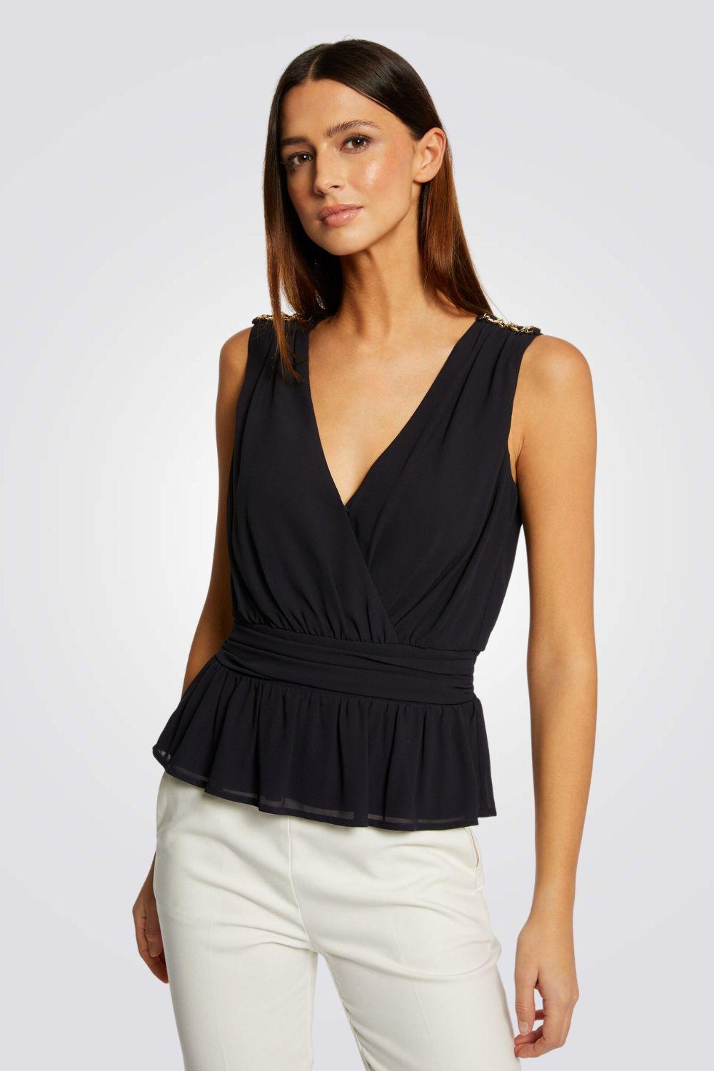 MORGAN - גופייה עם פרטי שרשרת בצבע נייבי - MASHBIR//365