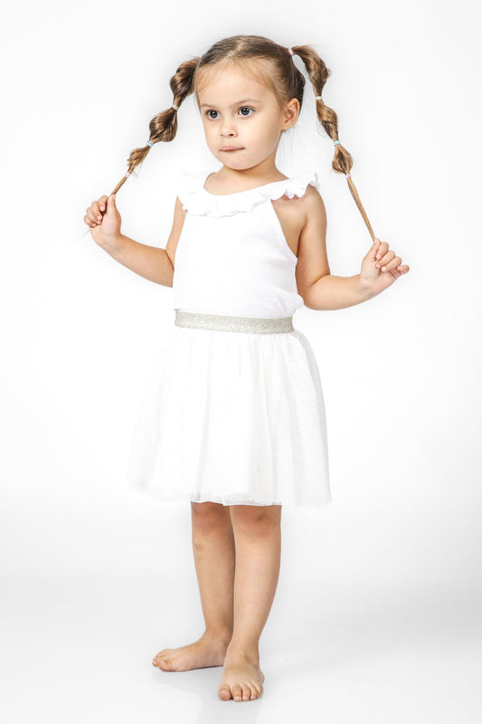 OKAIDI - גופייה עם צווארון מסולסל לילדות בצבע לבן - MASHBIR//365
