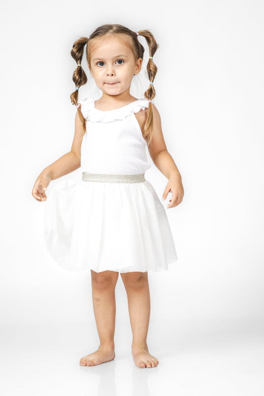 OKAIDI - גופייה עם צווארון מסולסל לילדות בצבע לבן - MASHBIR//365