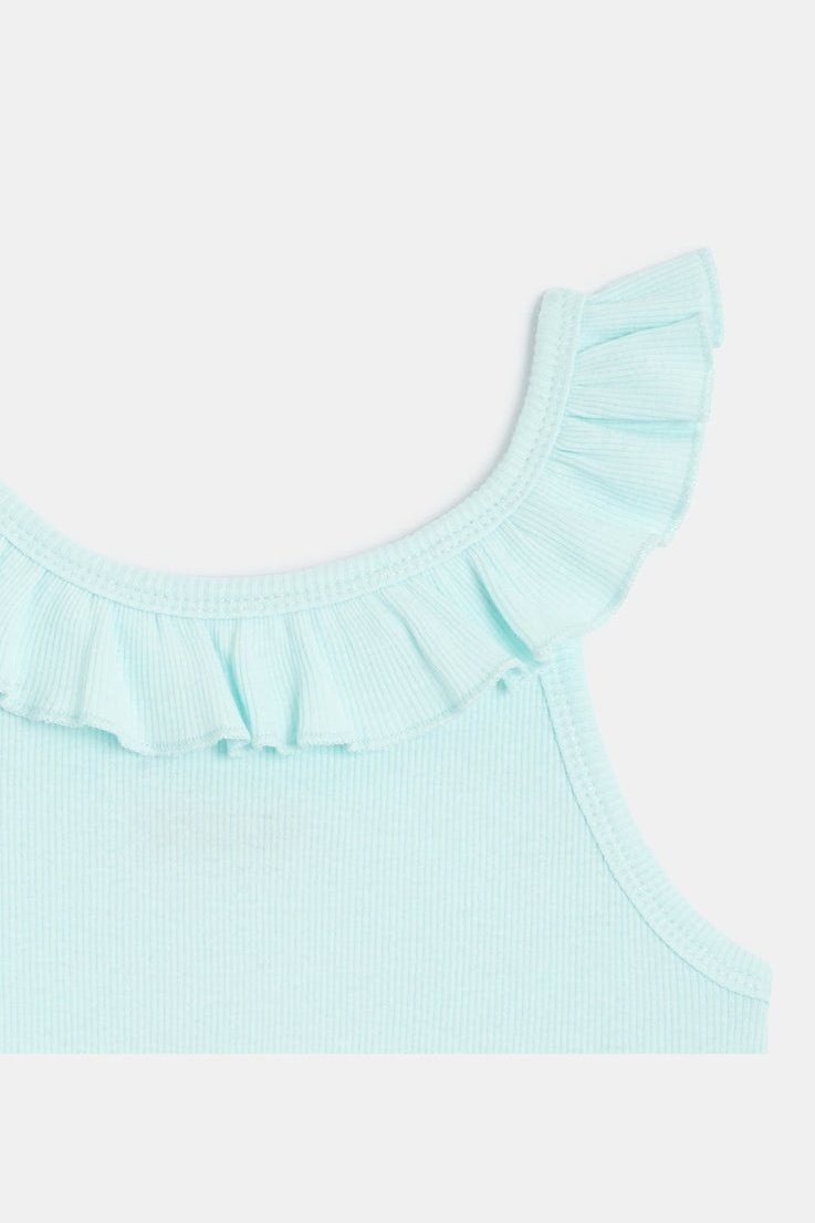 OKAIDI - גופייה עם צווארון מסולסל לילדות בצבע תכלת - MASHBIR//365