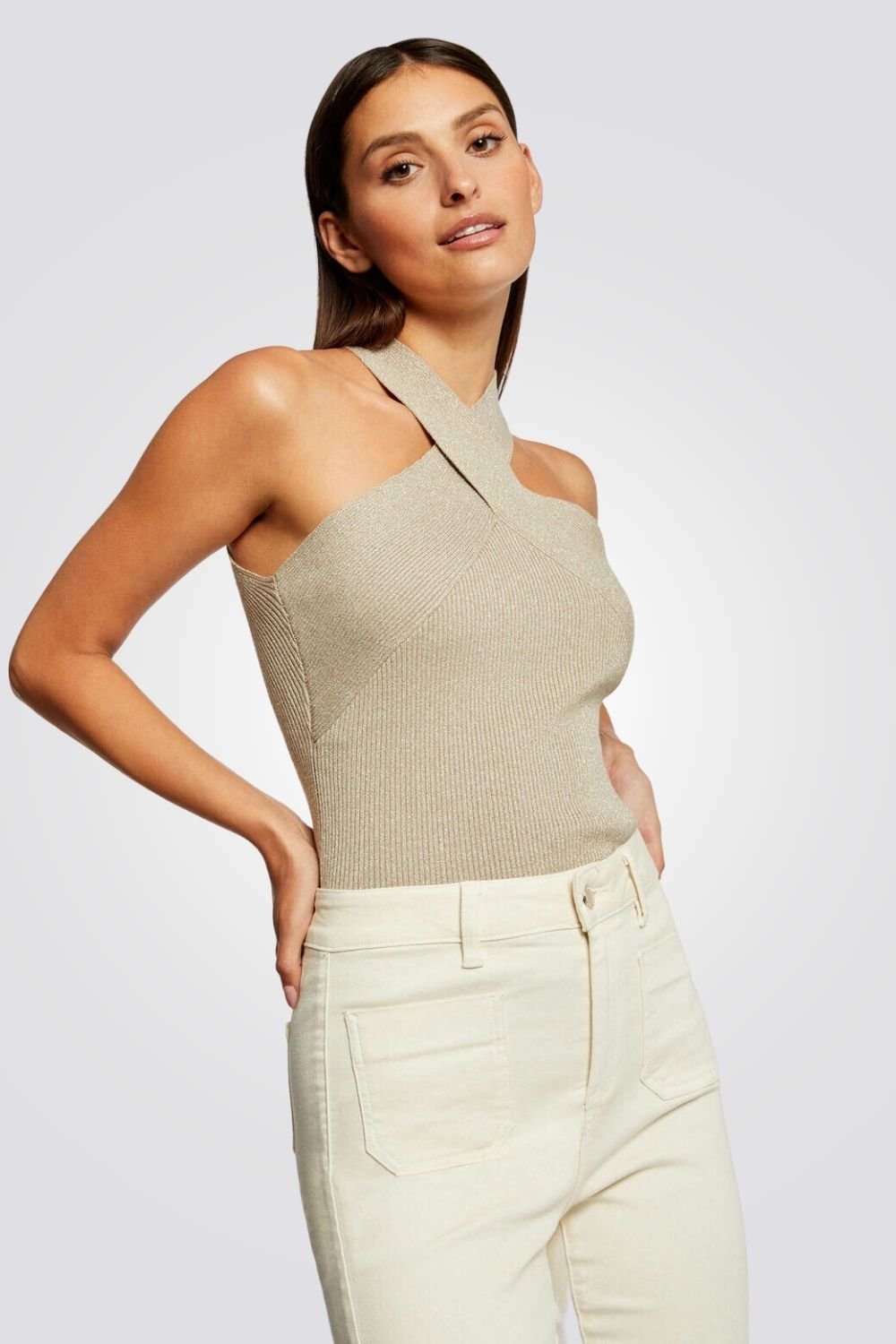 MORGAN - גופייה רצועות מוצלבות צבע בז' - MASHBIR//365