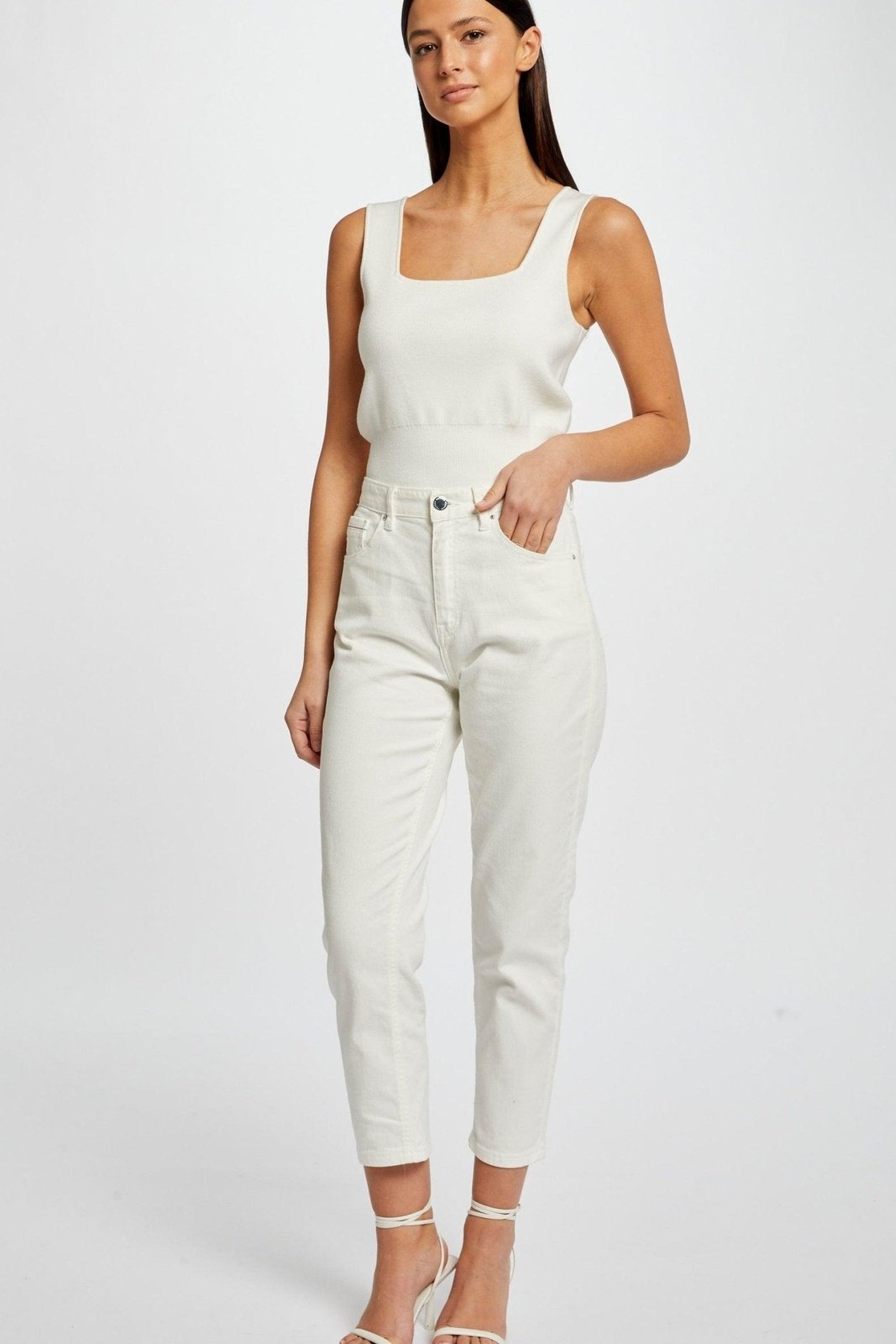 MORGAN - גופיית סריג בצבע OFF WHITE - MASHBIR//365