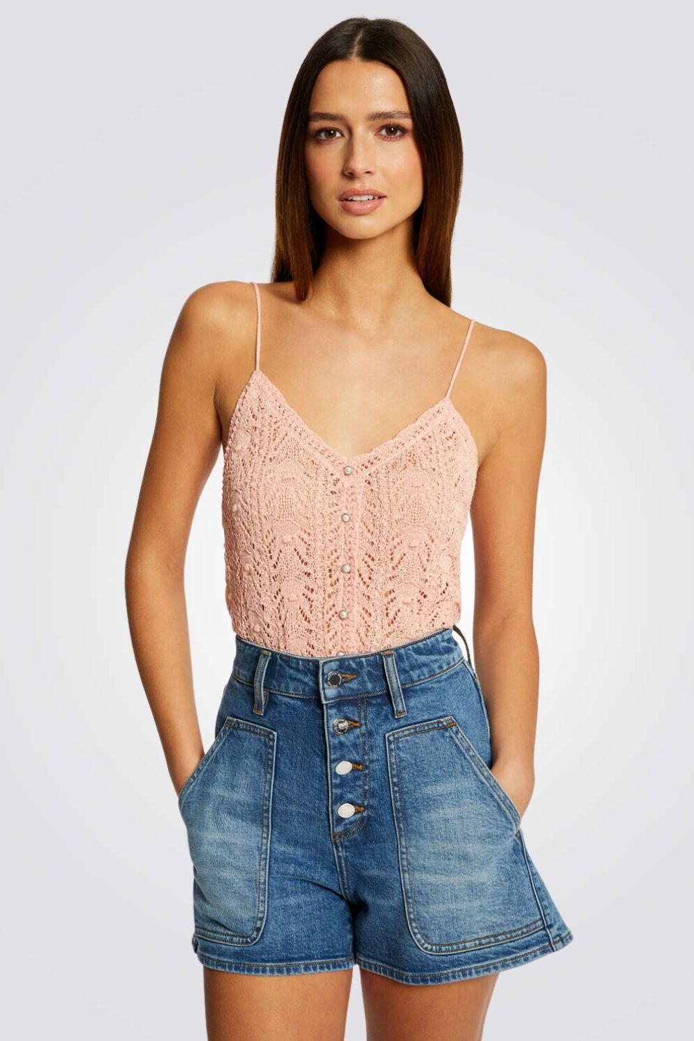 MORGAN - גופיית סריג עם כפתורים בצבע ורוד - MASHBIR//365