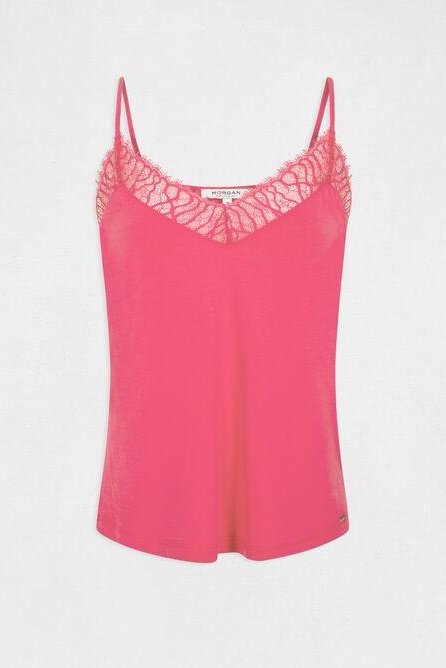 MORGAN - גופיית תחרה בצבע ורוד עם רצועות דקות - MASHBIR//365