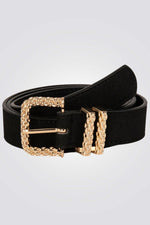 MORGAN - חגורה בעלת אבזם כפול בצבע שחור - MASHBIR//365