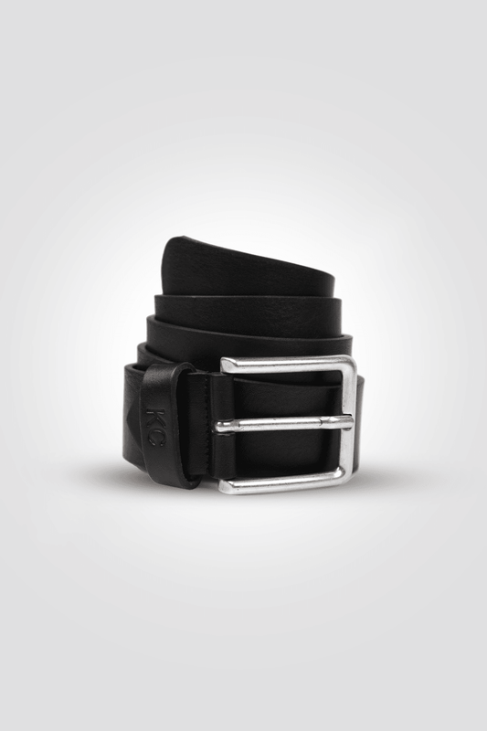 KENNETH COLE - חגורת עור עם חריטת לוגו בצבע שחור - MASHBIR//365