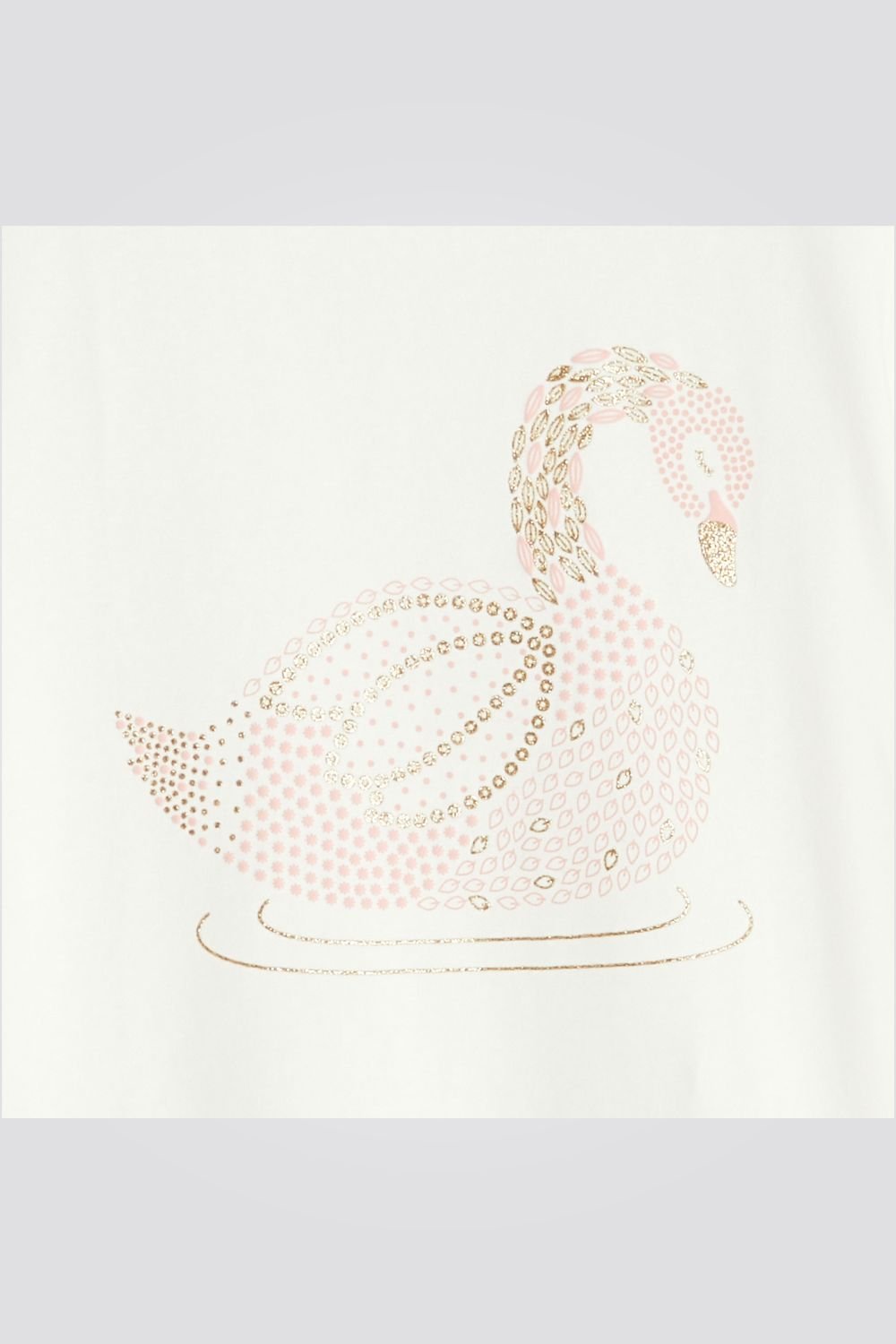 OKAIDI - טי שירט ילדותשרוול קצר לבנה עם ברבור ניטים זהב - MASHBIR//365