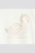 OKAIDI - טי שירט ילדותשרוול קצר לבנה עם ברבור ניטים זהב - MASHBIR//365