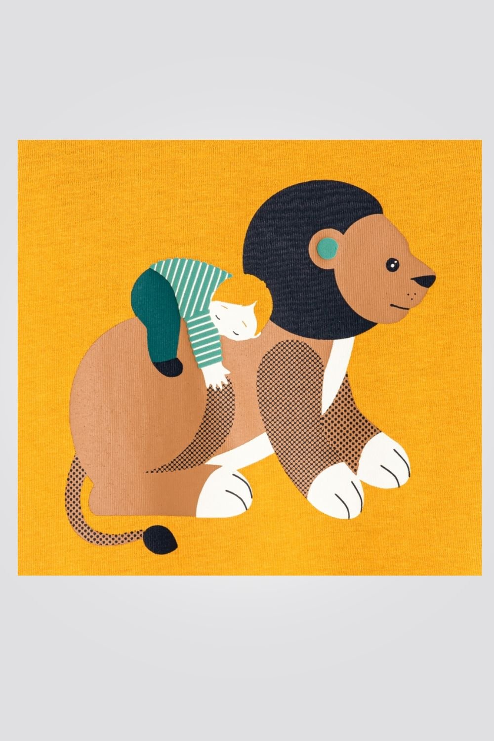 OBAIBI - טי שירט לתינוקות שרוול ארוך הדפס אריה חום על צהוב - MASHBIR//365