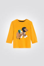 OBAIBI - טי שירט לתינוקות שרוול ארוך הדפס אריה חום על צהוב - MASHBIR//365