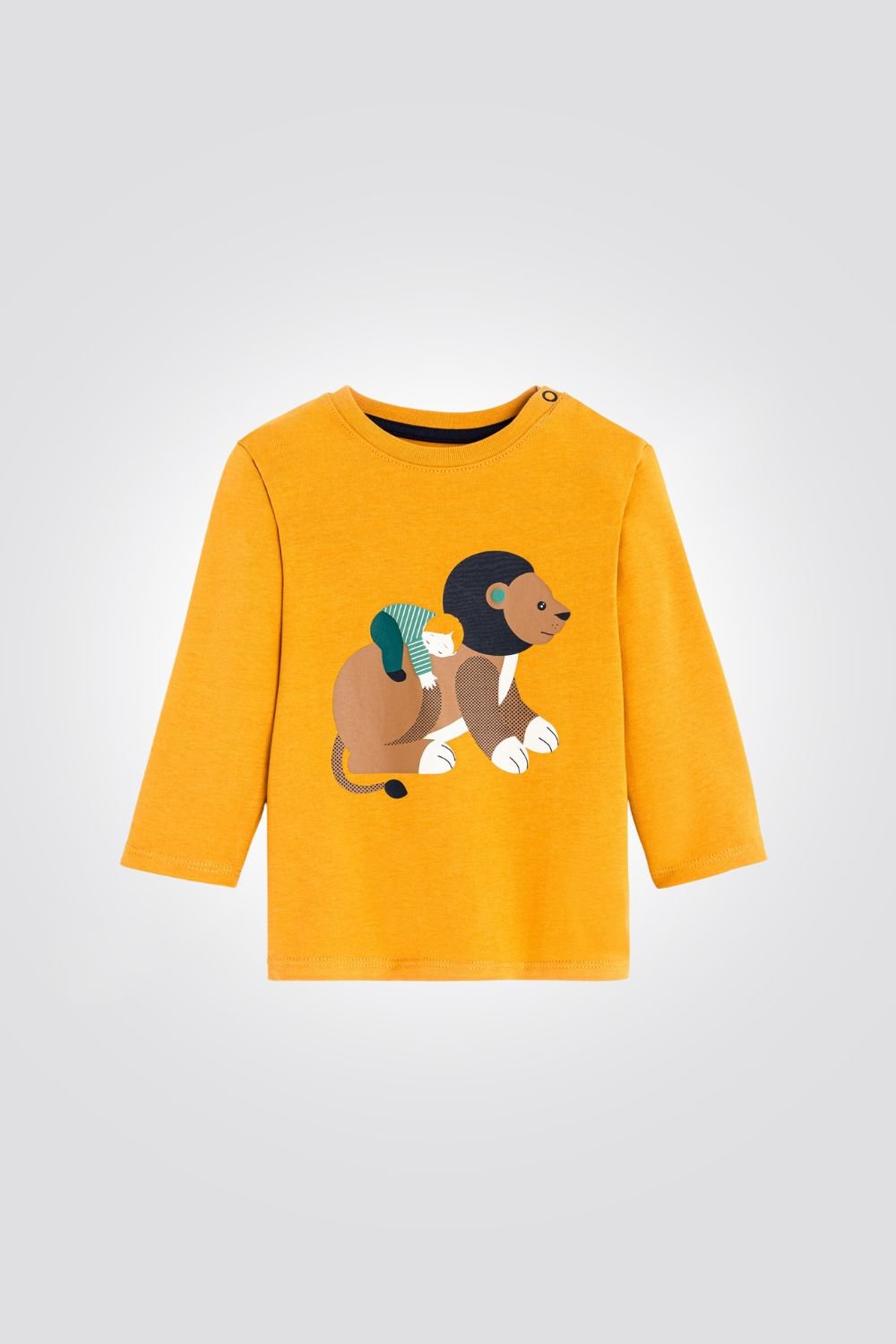 OBAIBI - טי שירט לתינוקות שרוול ארוך הדפס אריה חום על צהוב - MASHBIR//365