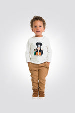 OBAIBI - טי שירט לתינוקות שרוול ארוך הדפס כלב על לבן - MASHBIR//365