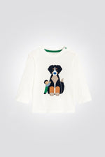 OBAIBI - טי שירט לתינוקות שרוול ארוך הדפס כלב על לבן - MASHBIR//365