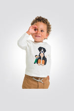 OBAIBI - טי שירט לתינוקות שרוול ארוך הדפס כלב על לבן - MASHBIR//365