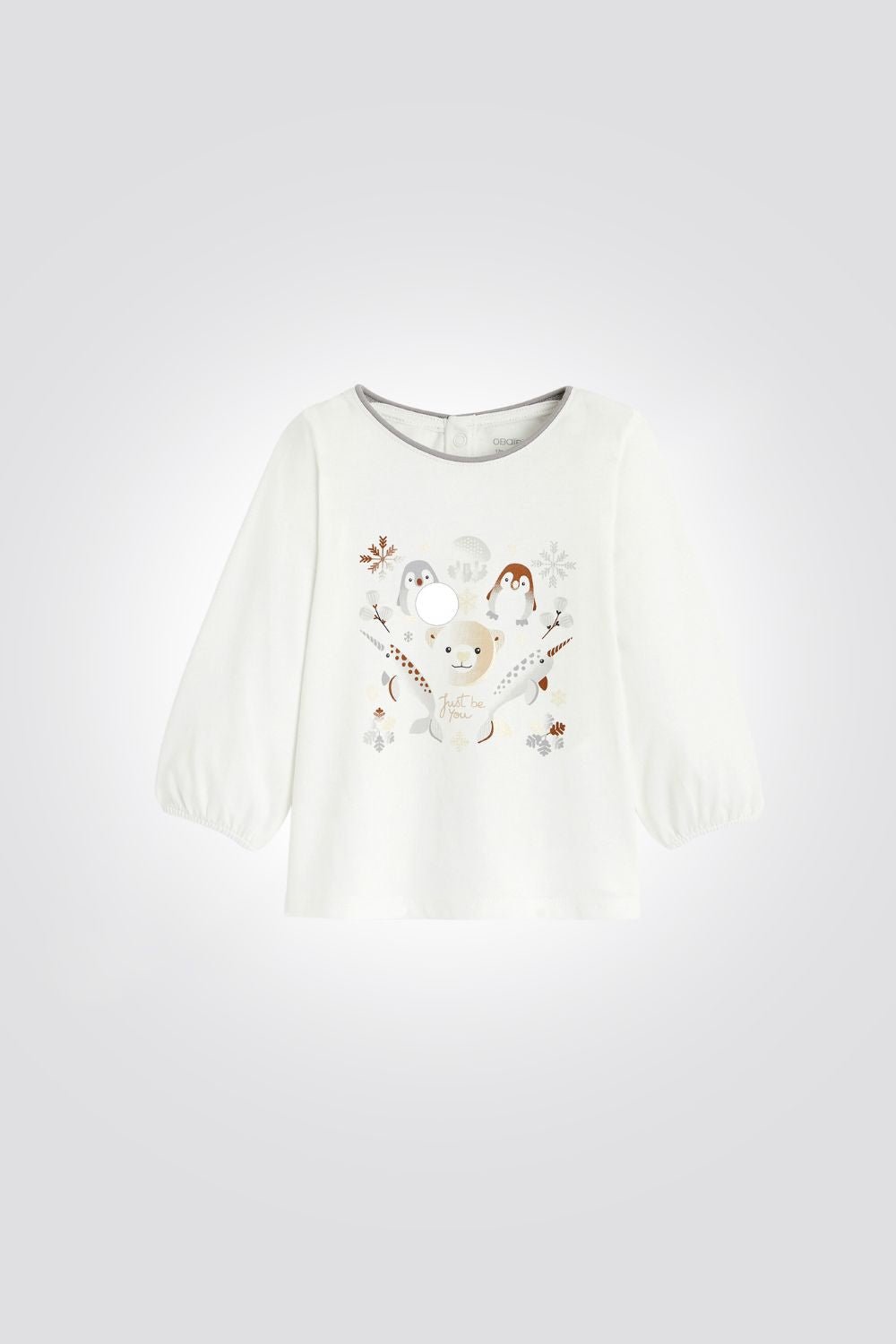 OBAIBI - טי שירט לתינוקות שרוול ארוך תפוח עם הדפס ציפורים בחום - MASHBIR//365