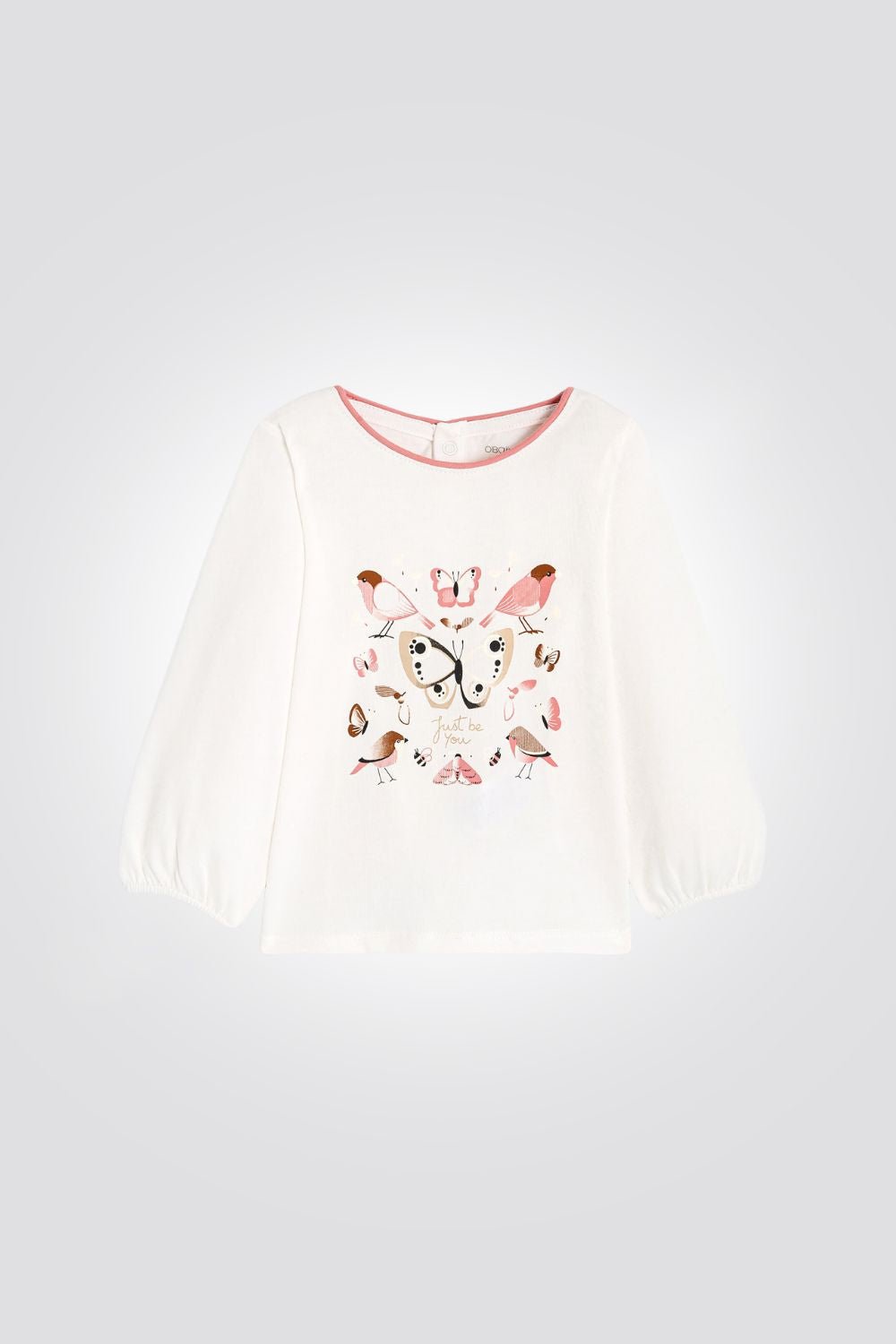 OBAIBI - טי שירט לתינוקות שרוול ארוך תפוח עם הדפס ציפורים בורוד - MASHBIR//365