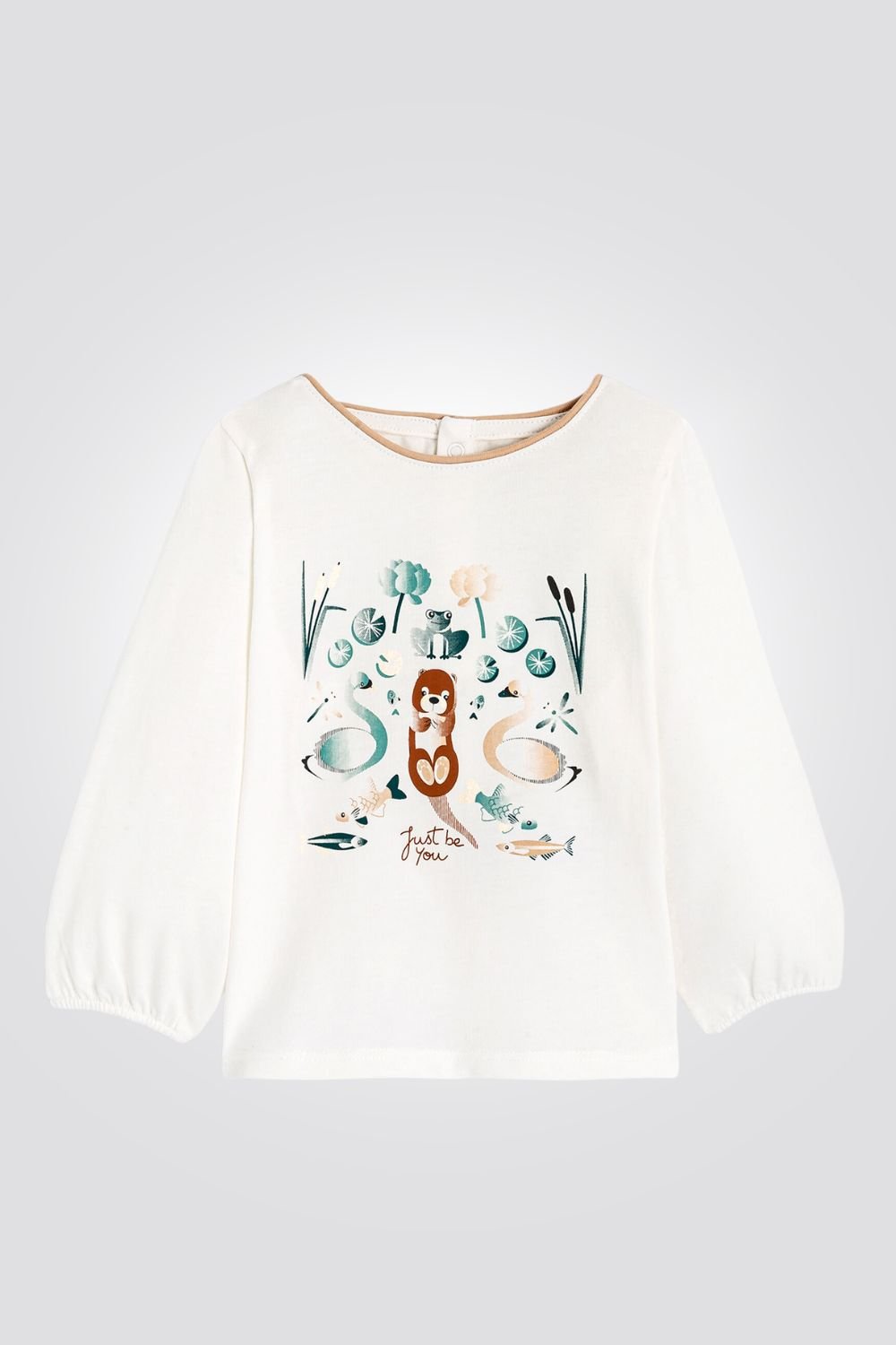 OBAIBI - טי שירט שרוול ארוך לתינוקות עם הדפס פרחים בירוק ודובי חום - MASHBIR//365