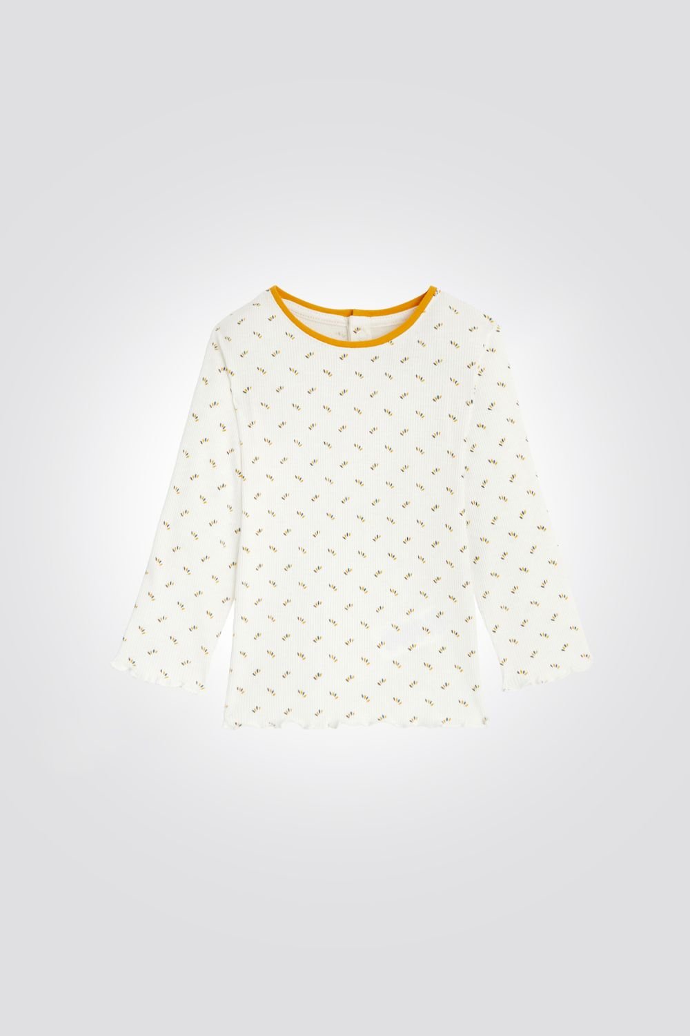 OBAIBI - טי שירט שרוול ארוך תינוקות ריבס בשמנת עם הדפס מקווקו בצהוב - MASHBIR//365