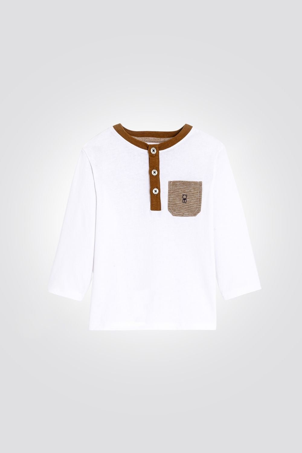 OBAIBI - טי שירט תינוקות שרוול ארוך בצבע לבן עם 3 כפתורים - MASHBIR//365