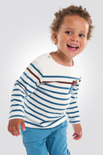 OBAIBI - טי שירט תינוקות שרוול ארוך פסים תכלת חום על לבן - MASHBIR//365