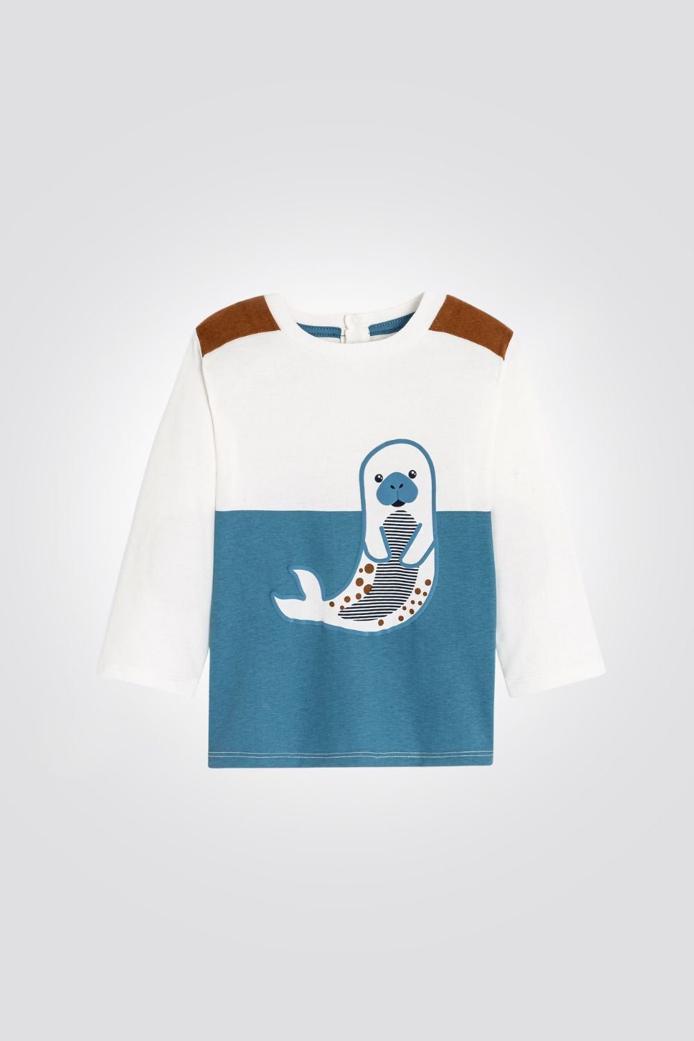 OBAIBI - טי שירט תינוקות שרוול ארוך עם הדפס כלב ים בתכלת - MASHBIR//365